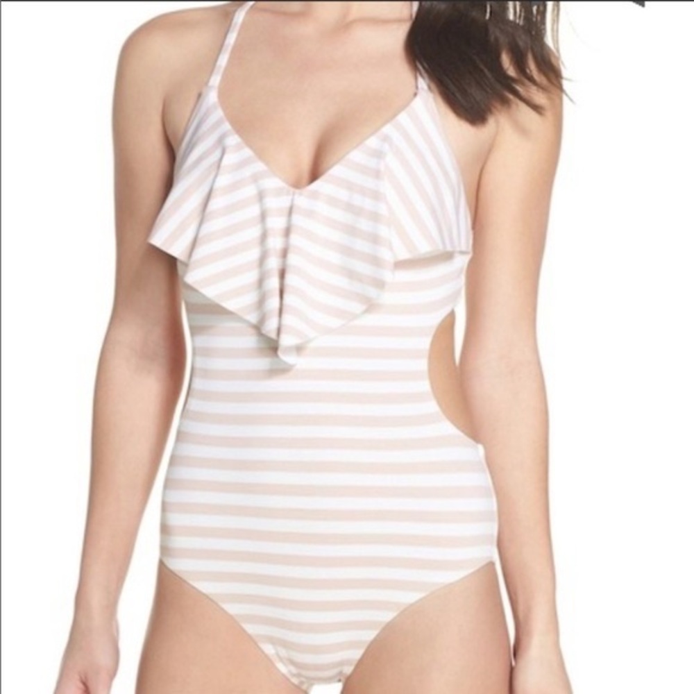 EUC Chelsea 28 pink and white striped swimsuit